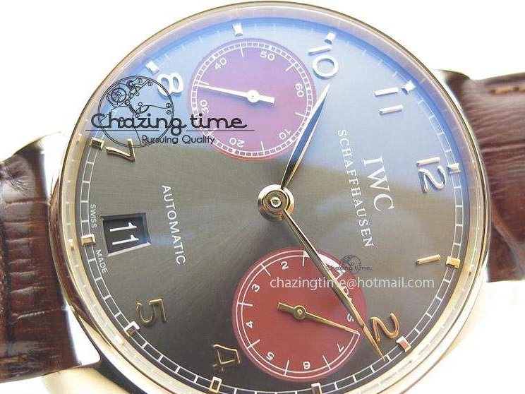 MIROTIME 0403 Portuguese Real PR IW500127 RG ZF 1:1 Best Edition Grey Red Dial On Brown Leather Strap A52010 V AllSeason 7331